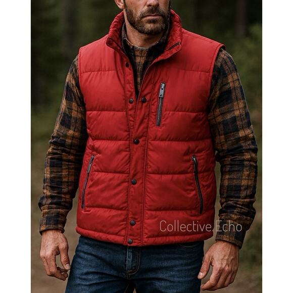 Orvis Men’s Duck Down Puffer Vest Full Zip Snap Outdoorsy Rugged Large Red - Picture 1 of 10